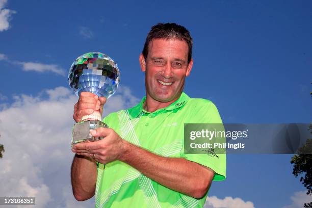 Paul Wesselingh of England poses with the trophy after the final round of the Bad Ragaz PGA Seniors Open played at Golf Club Bad Ragaz on July 7,...
