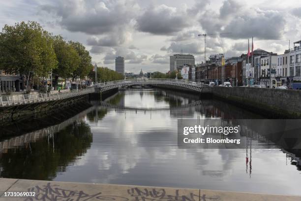 The Ha'penny Bridge over the River Liffey in Dublin, Ireland, on October 16, 2023. Ireland detailed plans to transform one of Europe's rare budget...