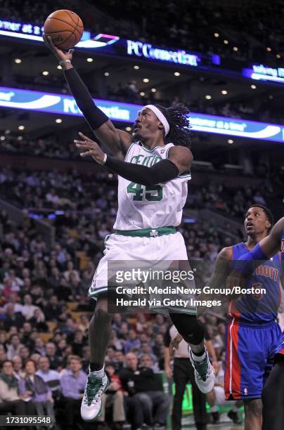 Detroit Pistons shooting guard Kentavious Caldwell-Pope watches as Boston Celtics small forward Gerald Wallace goes up for a shot in the second...
