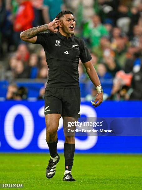 Paris , France - 14 October 2023; Rieko Ioane of New Zealand celebrates his side's victory during the 2023 Rugby World Cup quarter-final match...