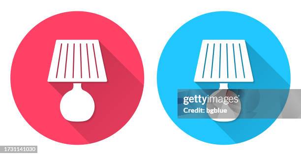 table lamp. round icon with long shadow on red or blue background - light switch stock illustrations