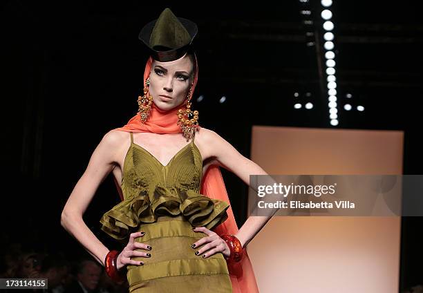 Model walks the runway during Jean Paul Gaultier Houte Couture Paris fashion show as part of AltaRoma AltaModa Fashion Week at Santo Spirito in...