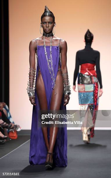 Model walks the runway during Jean Paul Gaultier Houte Couture Paris fashion show as part of AltaRoma AltaModa Fashion Week at Santo Spirito in...