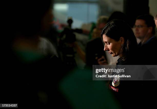 National Transportation Safety Board Chairwoman Deborah Hersman speaks during a news conference at San Francisco International Airport on July 7,...