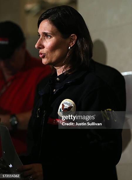 National Transportation Safety Board Chairwoman Deborah Hersman speaks during a news conference at San Francisco International Airport on July 7,...
