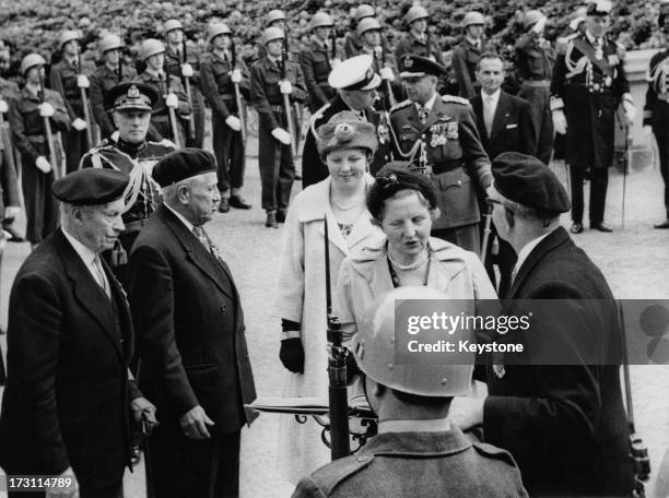 Queen Juliana and Princess Beatrix of the Netherlands arriving in Brussels at the start of their State Visit to Belgium, 31st May 1960.