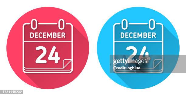 december 24. round icon with long shadow on red or blue background - december 24 stock illustrations
