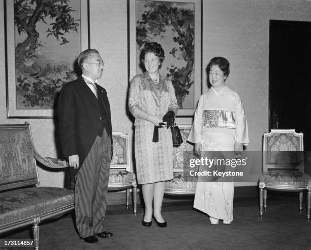 Princess Beatrix of the Netherlands with Emperor Hirohito and Empress Nagako during an official visit to Japan, Tokyo, 8th Aprill 1963.