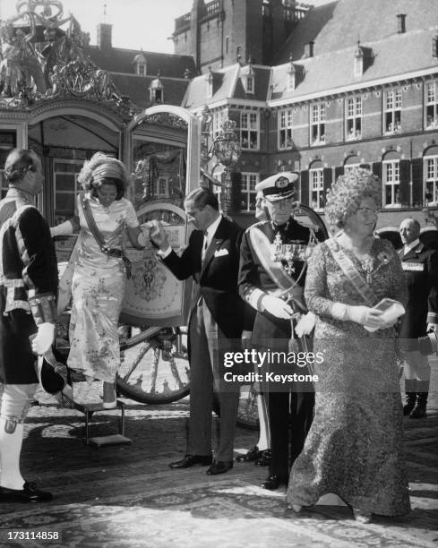 Members of the Dutch royal family arriving for the State Opening of Parliament in The Hague, Netherlands, 20th September 1966. Left to right:...