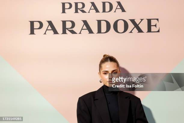 Influencer Jessica Hartel attends the Prada Paradoxe Anniversary & Launch Event In Duesseldorf on October 11, 2023 in Duesseldorf, Germany.