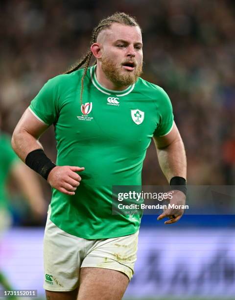 Paris , France - 14 October 2023; Finlay Bealham of Ireland during the 2023 Rugby World Cup quarter-final match between Ireland and New Zealand at...