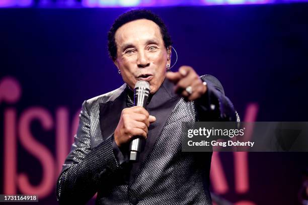 Smokey Robinson performs on stage as the stars come out for Byron Allen in Beverly Hills as he was honored with the 2023 UCLA Neurosurgery Visionary...