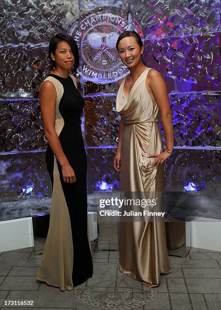 Ladies' Doubles trophies champions, Su-Wei Hsieh of Taipei and Shuai Peng of China attends the Wimbledon Championships 2013 Winners Ball at...