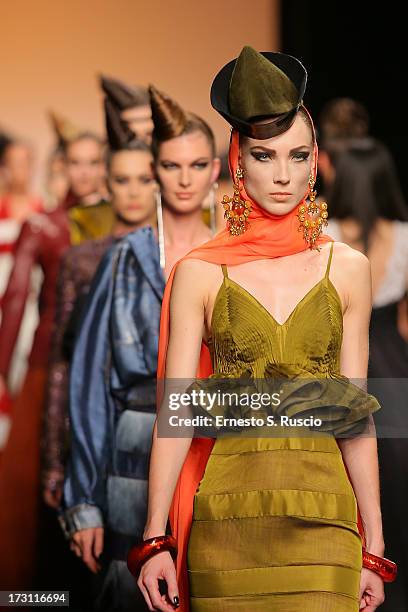 Models walk the runway during the Jean Paul Gaultier Couture fashion show as part of AltaRoma AltaModa Fashion Week Autumn/Winter 2013 on July 7,...