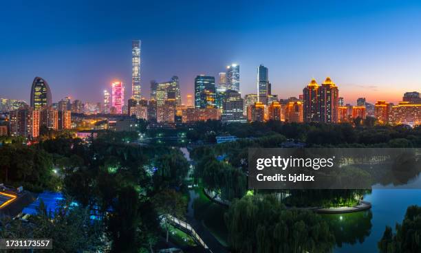 beijing city skyline at sunset - beijing cctv tower stock pictures, royalty-free photos & images