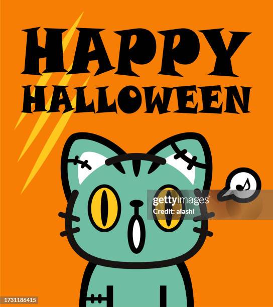 cute halloween character design of a zombie tabby cat - tabby stock illustrations