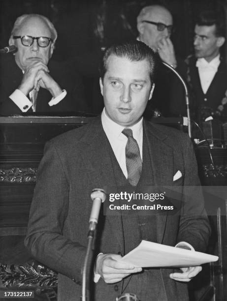 Prince Albert of Belgium talks at a meeting for Belgian Foreign Trade, Belgium, 3rd March 1964.