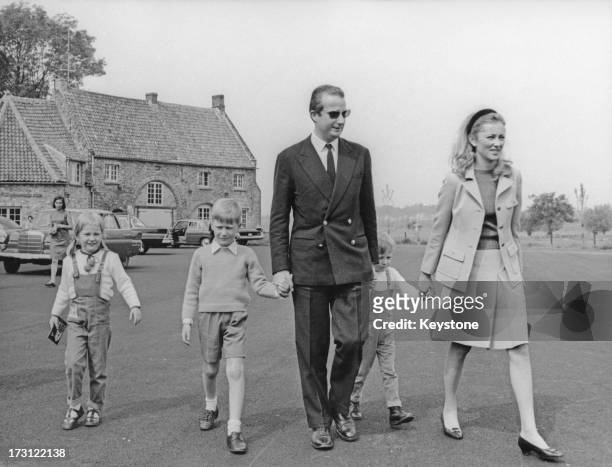 Prince Albert of Belgium and Princess Paola of Belgium enjoy a weekend away on a farm with their three children, Princess Astrid of Belgium, Prince...