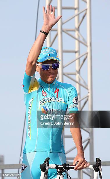 Janez Brajkovic of Slovenia and Astana Pro Team at the Team Presentation prior to the start of the Tour de France 2013 on June 27, 2013 in...