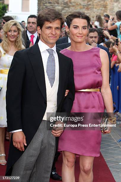 Julian Lopez 'El Juli' and Rosario Domecq attend the wedding of Alejandro Talavante and Jessica Ramirez on July 5, 2013 in Olivenza, Spain.