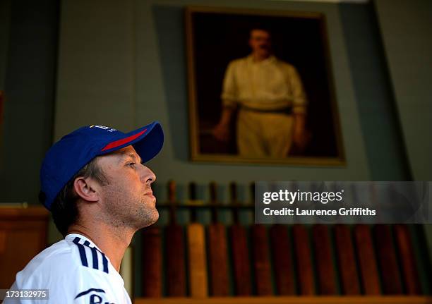 Graeme Swann of England faces the media during a press conference in the Long Roon at Trent Bridge on July 8, 2013 in Nottingham, England.