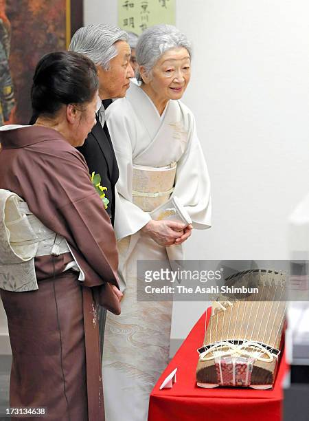 Emperor Akihito and Empress Michiko attend the award ceremony of the Japan Art Academy on July 8, 2013 in Tokyo, Japan.