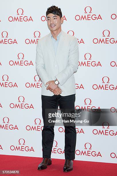 South Korean Professional golfer, Hong Soon-Sang attends the 'OMEGA' Co-Axial Movement Exhibition at Beyond Museum on July 8, 2013 in Seoul, South...