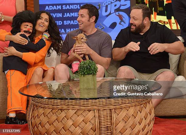 Lapicito, Salma Hayek ,Adam Sandler and Kevin James of "Grown Ups 2" cast appears on Univisions "Despierta America" to promote the movie at Univision...
