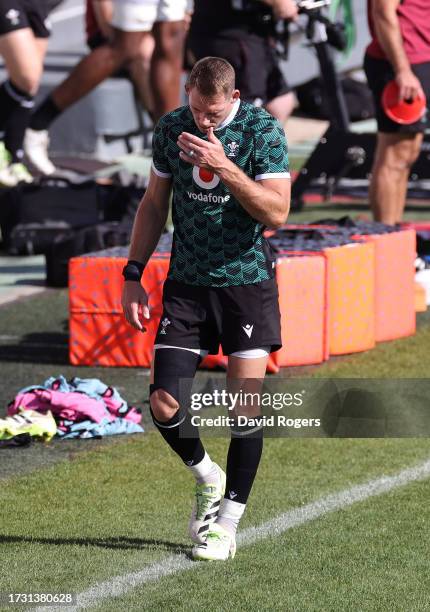 Liam Williams looks on during the Wales training session at Felix Mayol Stadium on October 12, 2023 in Toulon, France.