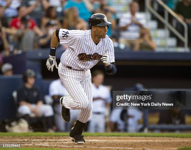 Derek Jeter follows flight of lineout in first game of rehab assignment that the captain says he hopes won't last long on night Yankee star draws...