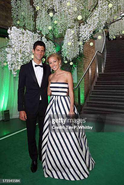 Novak Djokovic and Jelena Ristic attend the Novak Djokovic Foundation inaugural London gala dinner at The Roundhouse on July 8, 2013 in London,...