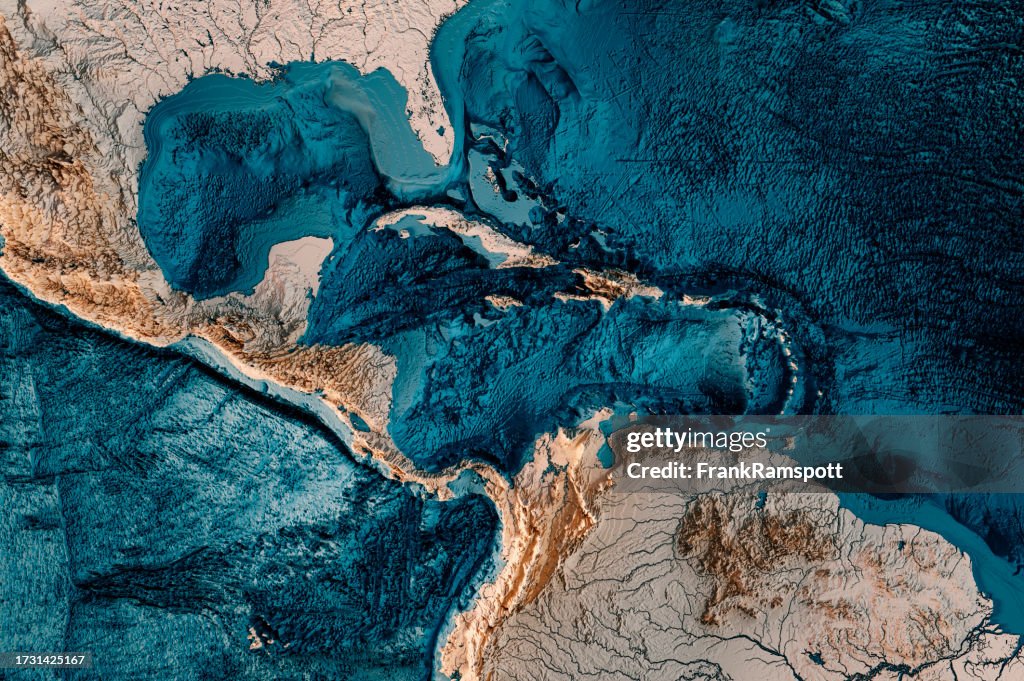 Mappa batimetrica del Mar dei Caraibi 3D Render Neutro