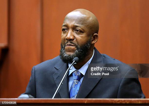 The Father of Trayvon Martin, Tracy Martin, testifies as a defense witness in George Zimmerman trial in Seminole circuit court, July 8, 2013 in...