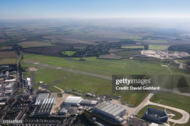 In an Aerial view of Cambridge Airport on October 10 2023 in Cambridge, United Kingdom.