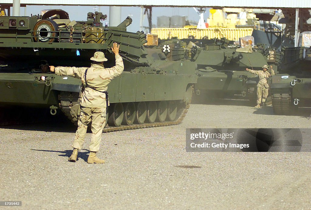 Marines Unload Battle-Gear In Kuwait