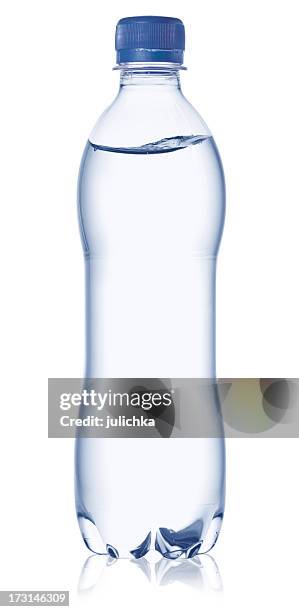 full water bottle with cap on a white background - plastic water bottle stock pictures, royalty-free photos & images