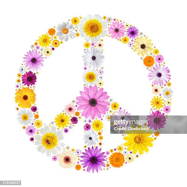 peace symbol made from flowers - peace symbol stockfoto's en -beelden