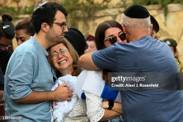 The mother, and immediate family of Valentin Ghnassia who was killed in a battle with Hamas militants at Kibbutz Be’eeri near the Israeli border with...