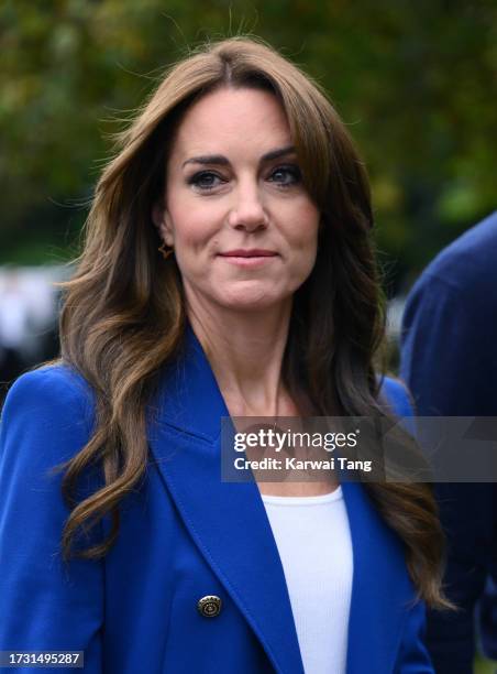 Catherine, Princess of Wales visits SportsAid at Bisham Abbey National Sports Centre to mark World Mental Health Day on October 12, 2023 in Marlow,...