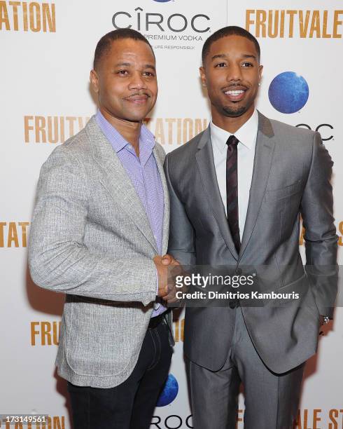 Cuba Gooding Jr and Michael B. Jordan attend the "Fruitvale Station" screening at the Museum of Modern Art on July 8, 2013 in New York City.