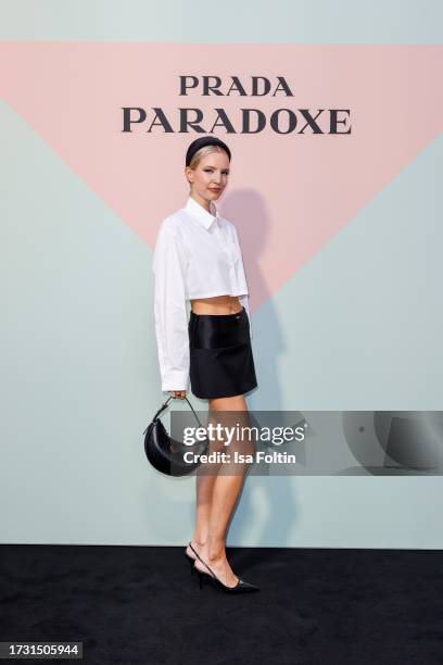 Influencer Leonie Hanne attends the Prada Paradoxe Anniversary & Launch Event In Duesseldorf on October 11, 2023 in Duesseldorf, Germany.