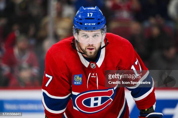 Look on Montreal Canadiens right wing Josh Anderson during the Minnesota Wild versus the Montreal Canadiens game on October 17 at Bell Centre in...