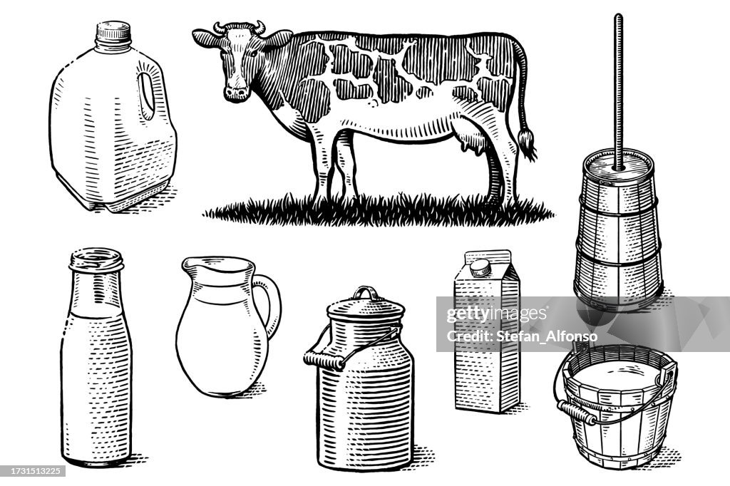 Ensemble de dessins vectoriels liés au lait