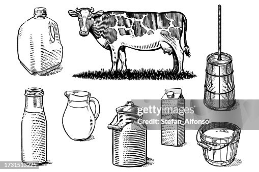 Set of vector drawings related to milk Set of vector drawings related to milk