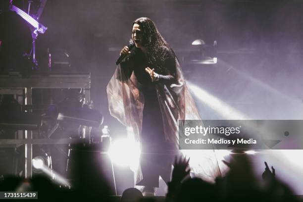 Amy Lee singer of Evanescence performs during a concert at Arena Monterrey on October 11, 2023 in Monterrey, Mexico.