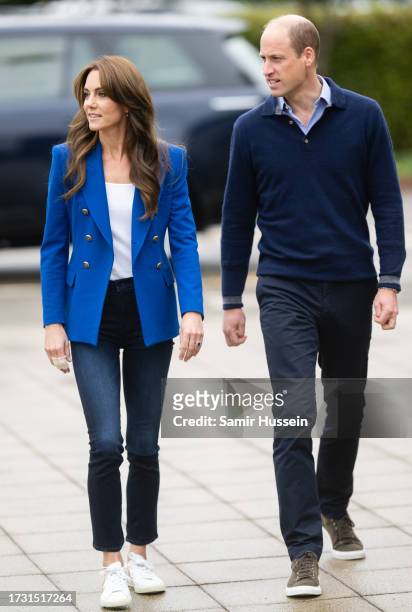 Prince William, Prince of Wales and Catherine, Princess of Wales during their visit to SportsAid at Bisham Abbey National Sports Centre to mark World...