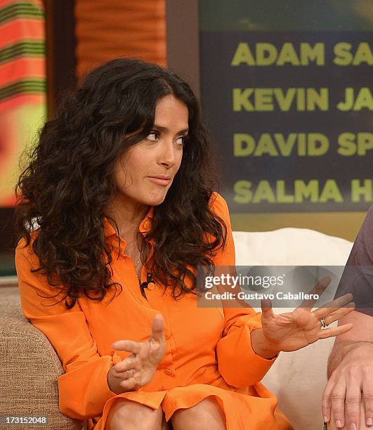 Salma Hayek of "Grown Ups 2" cast appears on Univisions "Despierta America" to promote the movie at Univision Headquarters on July 8, 2013 in Miami,...