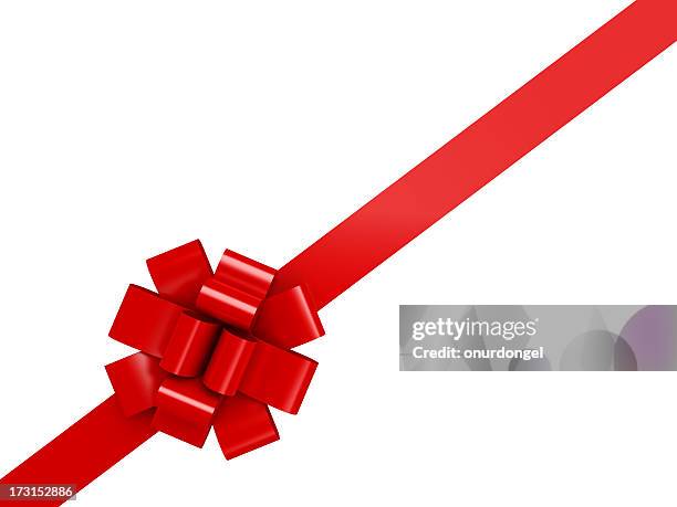 red diagonal ribbon with a bow over a white background - gift wrapping stock pictures, royalty-free photos & images