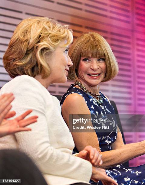 Hillary Rodham Clinton and Anna Wintour attend the Oscar de la Renta: American Icon reception at the William J. Clinton Presidential Center on July...