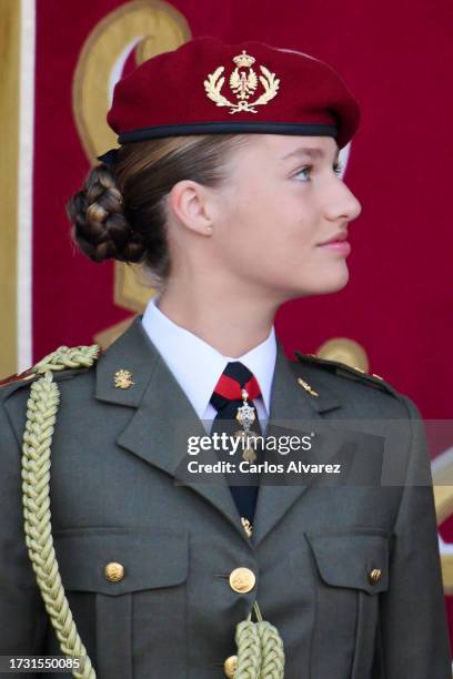 Crown Princess Leonor of Spain attends the National Day Military Parade on October 12, 2023 in Madrid, Spain.